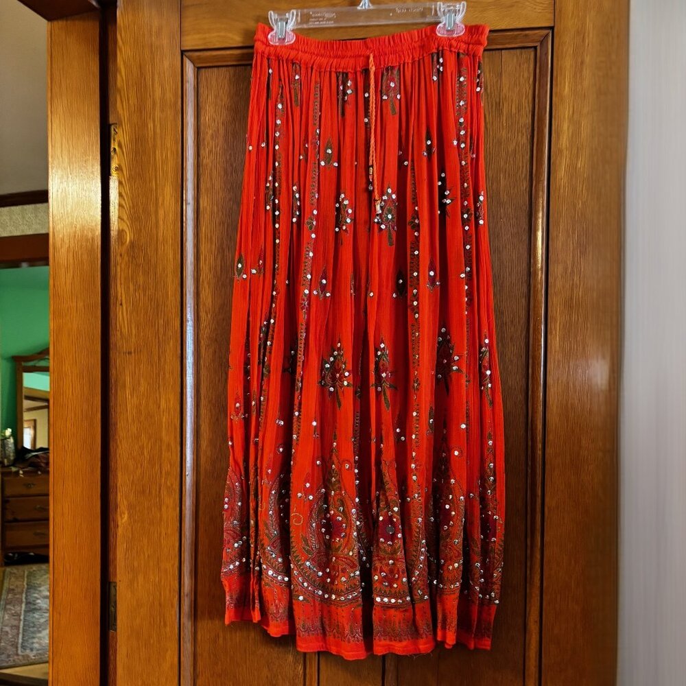 Full Bohemian Skirt in Orange/Red - Free Size